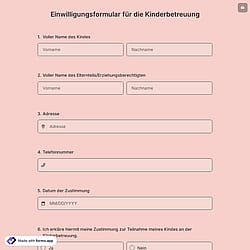 Einwilligungsformular für die Kinderbetreuung