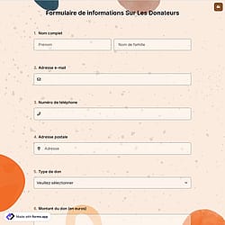 Formulaire de informations Sur Les Donateurs