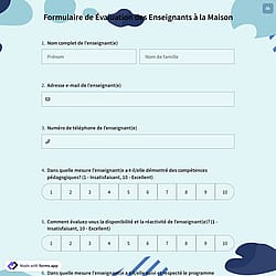 Formulaire d'évaluation d'enseignant à domicile