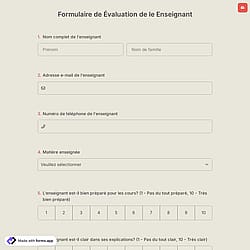Formulaire d'évaluation des enseignants