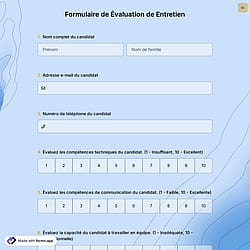 Formulaire d'évaluation d'entretien