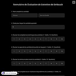 Formulaire de Évaluation de entretien de Embauche