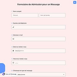 Formulaire de Admission pour un Massage