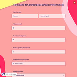 Formulaire de commande de gâteau personnalisé