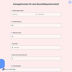 Antragsformular für eine Geschäftspartnerschaft