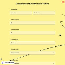 Bestellformular für individuelle T-Shirts