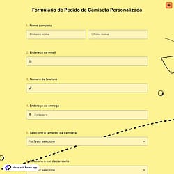 Formulário de Pedido de Camiseta Personalizada