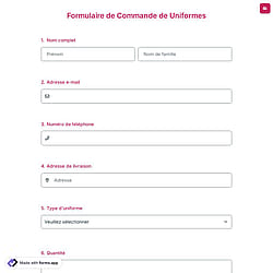 Formulaire de commande d'uniforme