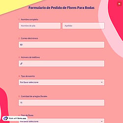 Formulario de Pedido de Flores Para Bodas