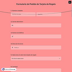 Formulario de Pedido de Tarjeta de Regalo
