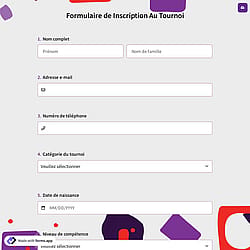 Formulaire d'inscription au tournoi