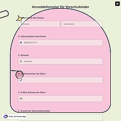 Anmeldeformular für Vorschulkinder