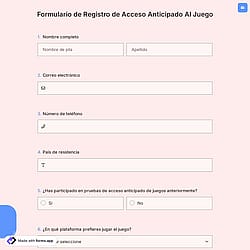 Formulario de Registro de Acceso Anticipado Al Juego