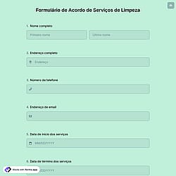 Formulário de Acordo de Serviços de Limpeza