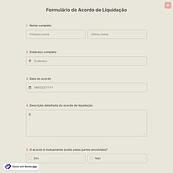 Formulário de Acordo de Liquidação