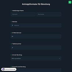 Antragsformular für Berufung