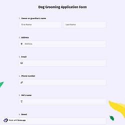 Dog Grooming Application Form