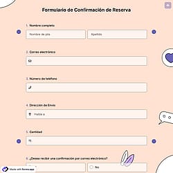 Formulario de confirmación de reserva
