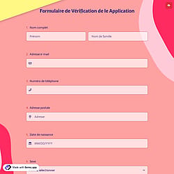 Formulaire de Vérification de le Application