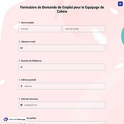 Formulaire de Demande de Emploi pour le Equipage de Cabine
