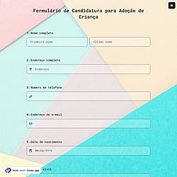 Formulário de Candidatura para Adoção de Criança