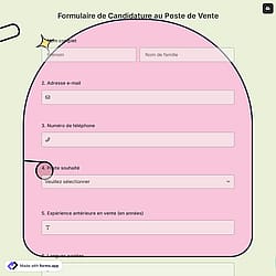 Formulaire de Candidature au Poste de Vente