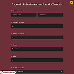 Formulário de Candidatura para Bombeiro Voluntário