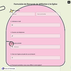 Formulaire de Demande de Affiliation le Eglise