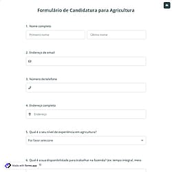 Formulário de Candidatura para Agricultura