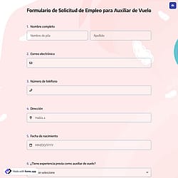 Formulario de Solicitud de Empleo para Auxiliar de Vuelo
