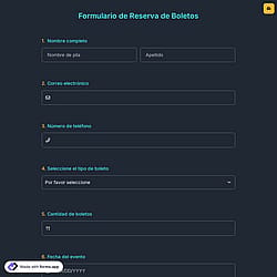 Formulario de reserva de boletos