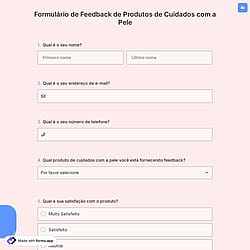 Formulário de Feedback de Produtos de Cuidados com a Pele