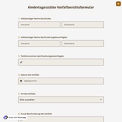 Kindertagesstätte Vorfallberichtsformular