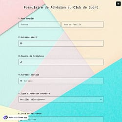 Formulaire de Adhésion au Club de Sport