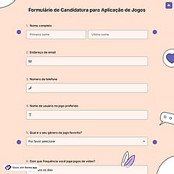 Formulário de Candidatura para Aplicação de Jogos