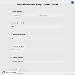 Formulário de Inscrição para Artes Cênicas