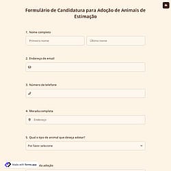 Formulário de Candidatura para Adoção de Animais de Estimação