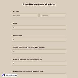 Formal Dinner Reservation Form