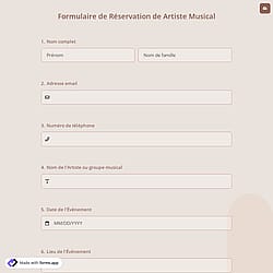 Formulaire de Réservation de Artiste Musical