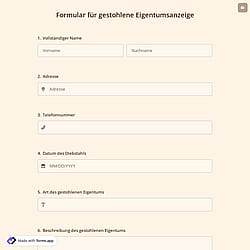 Formular für Gestohlene Eigentumsanzeige