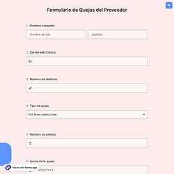 Formulario de Quejas del Proveedor