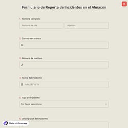 Formulario de Reporte de Incidentes en el Almacén