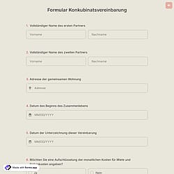 Formular Konkubinatsvereinbarung