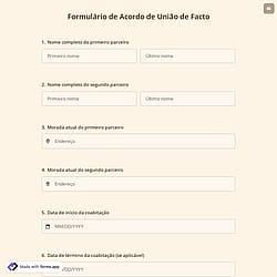 Formulário de Acordo de União de Facto
