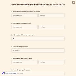 Formulario de Consentimiento de Anestesia Veterinaria