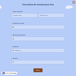 Formulário de Contato para Pais