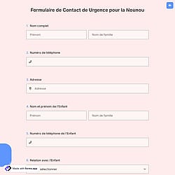 Formulaire de Contact de Urgence pour la Nounou