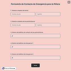 Formulario de Contacto de Emergencia para la Niñera