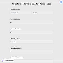 Formulario de Donación de Artefactos de Museo
