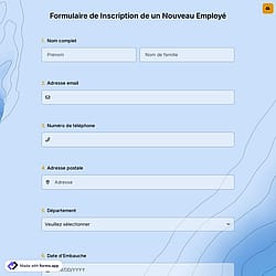 Formulaire de Inscription de un Nouveau Employé
